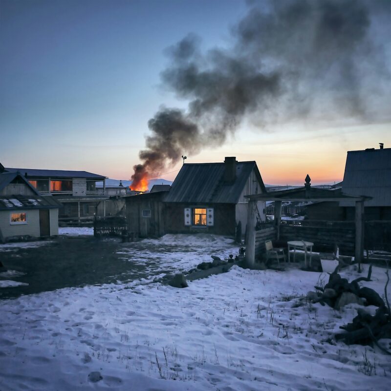 house fire with snow